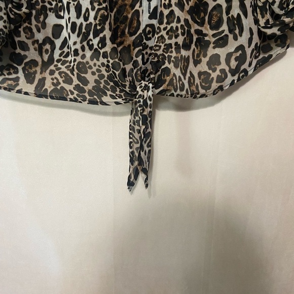 Chico's women's 2 (large) animal print semi sheer button down tie front blouse - Picture 4 of 6